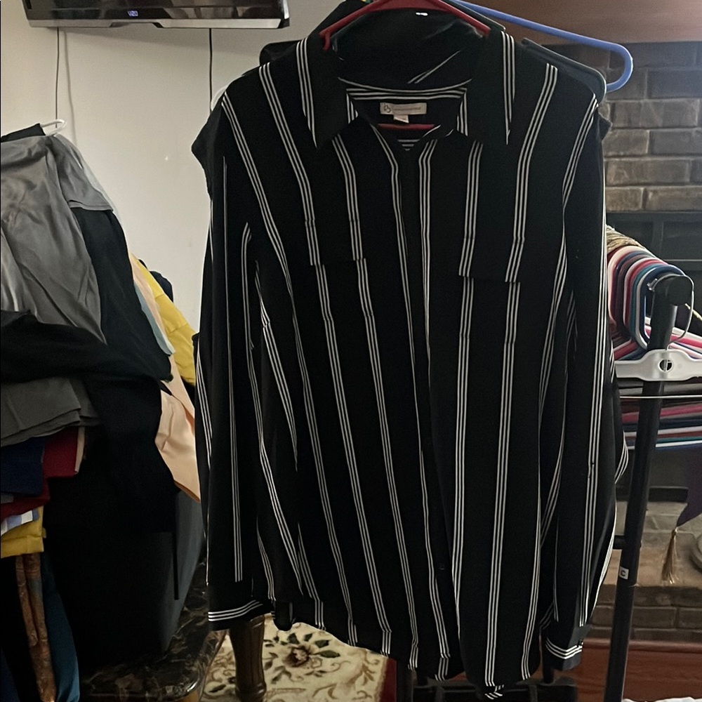 Catherine’s Black & White Vertical Stripe Blouse – Women’s 2X